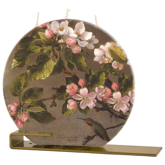 Round Hummingbird and Apple Blossoms - Heade Flatyz kézimunkával készült gyertya ajándék csomag fém tartótalppal